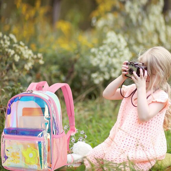 New Beautiful Pink Clear Small Backpack for Girls, Women's (12x12x6) - Picture 7 of 9